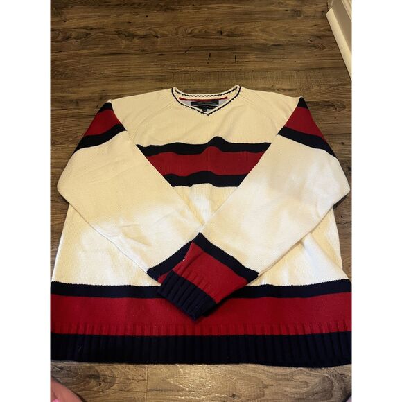 Tommy Hilfiger Other - Vintage Tommy Hilfiger Cream and Red V-Neck Sweater- XL